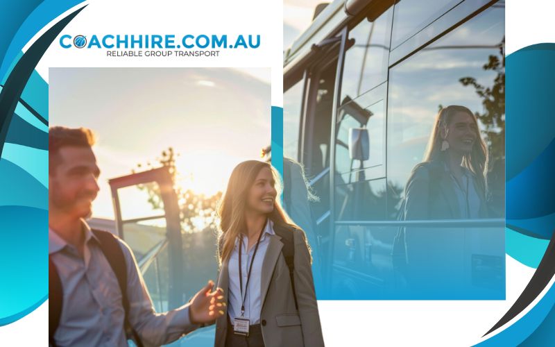 corporate employees boarding a coach, corporate transportation, May 2024, Australia